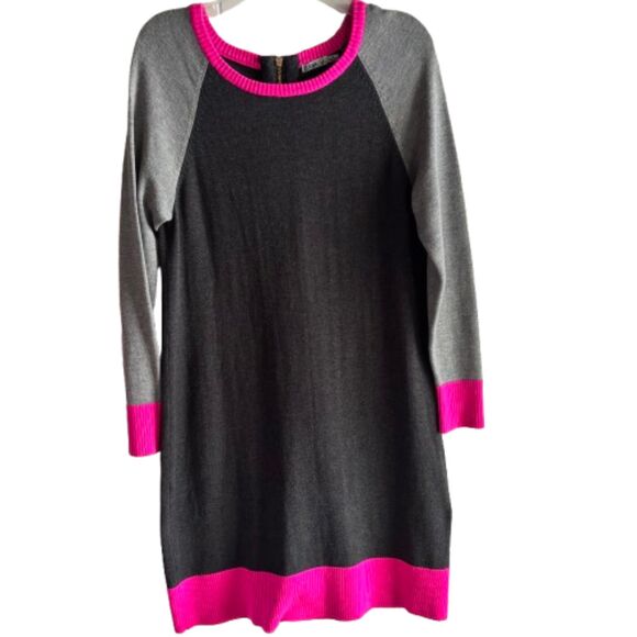 Eliza J Size M Long Sleeve Color Block Sweater Holiday Dress Black/Grey/Pink #V - Picture 2 of 7